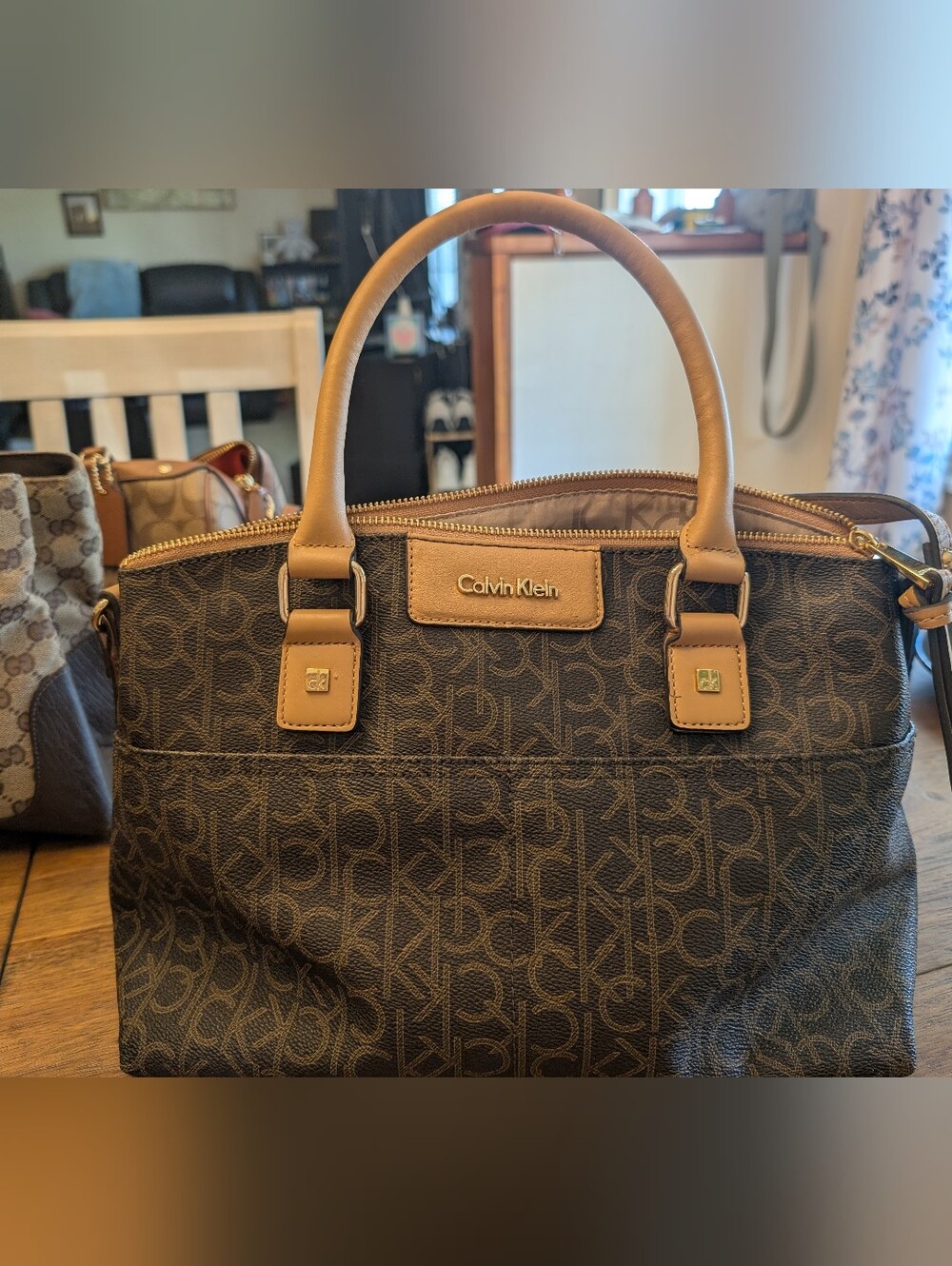 Calvin Klein Logo Tote - Tan Trim